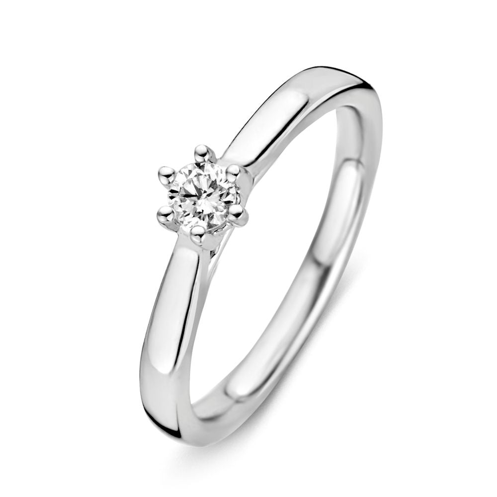 Anillo de oro blanco de 14 quilates con diamante brillante de 0,19 quilates.