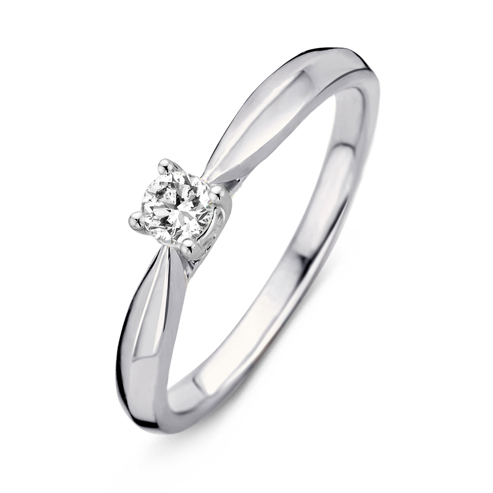 Anillo de oro blanco de 14 quilates con diamante brillante de 0,19 quilates.