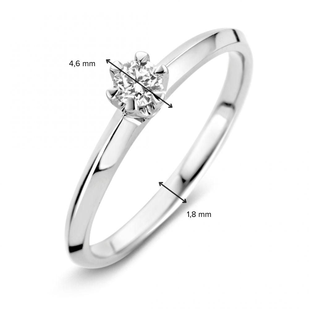 Elegante anillo de oro blanco de 14 quilates con diamante brillante de 0,19 quilates