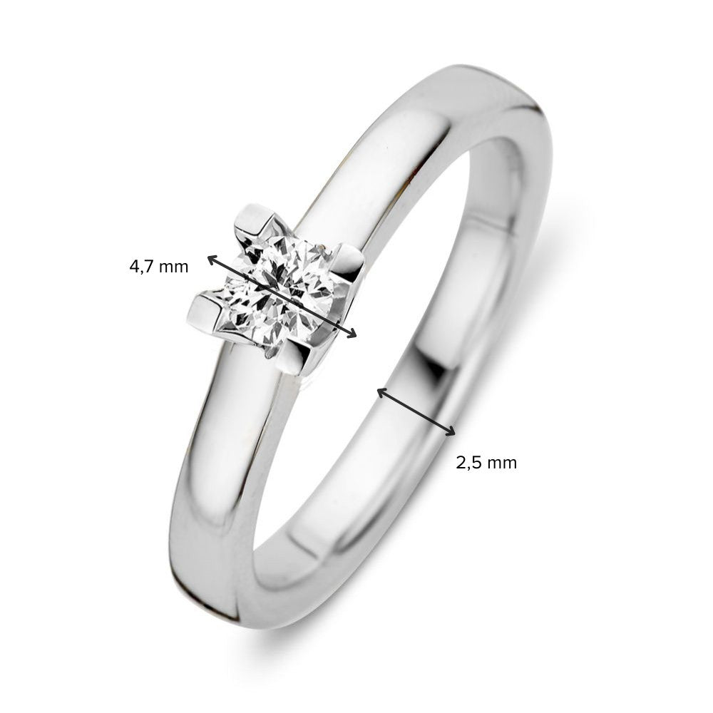Anillo de oro blanco de 14 quilates con diamante brillante de 0,19 quilates y estilo moderno
