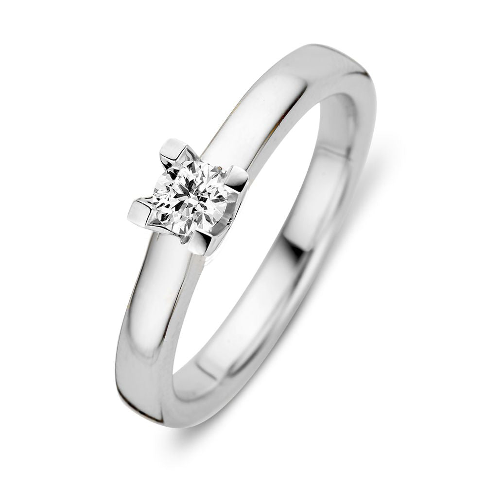 Anillo de oro blanco de 14 quilates con diamante brillante de 0,19 quilates y diseño moderno.