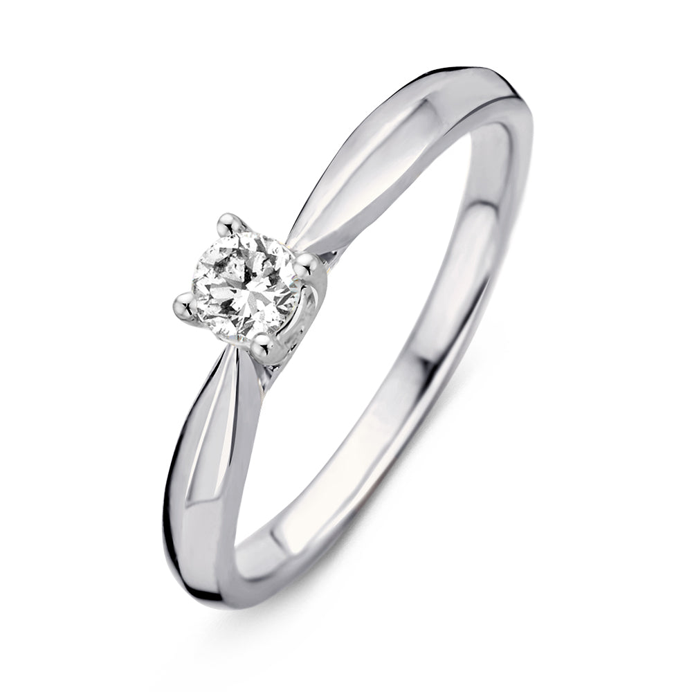 Anillo de oro blanco elegante con diamante brillante de 0,24 quilates.