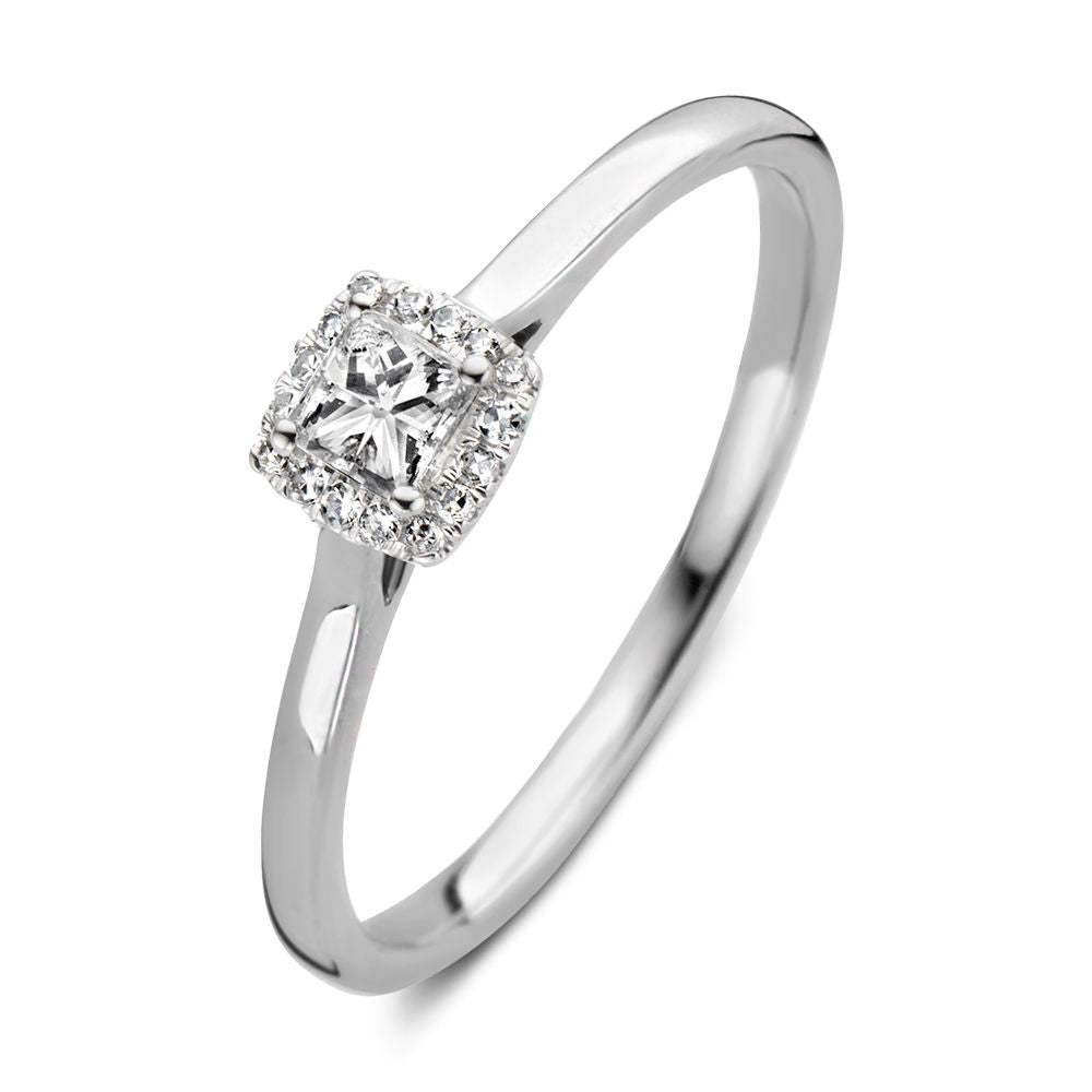 Anillo de oro blanco elegante con diamante corte princesa de 0.24 quilates.