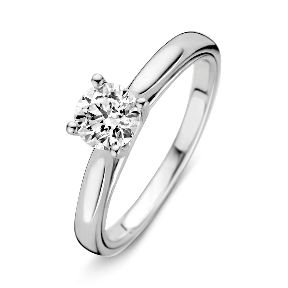 Anillo de oro blanco elegante con diamante brillante de 0,74 quilates.