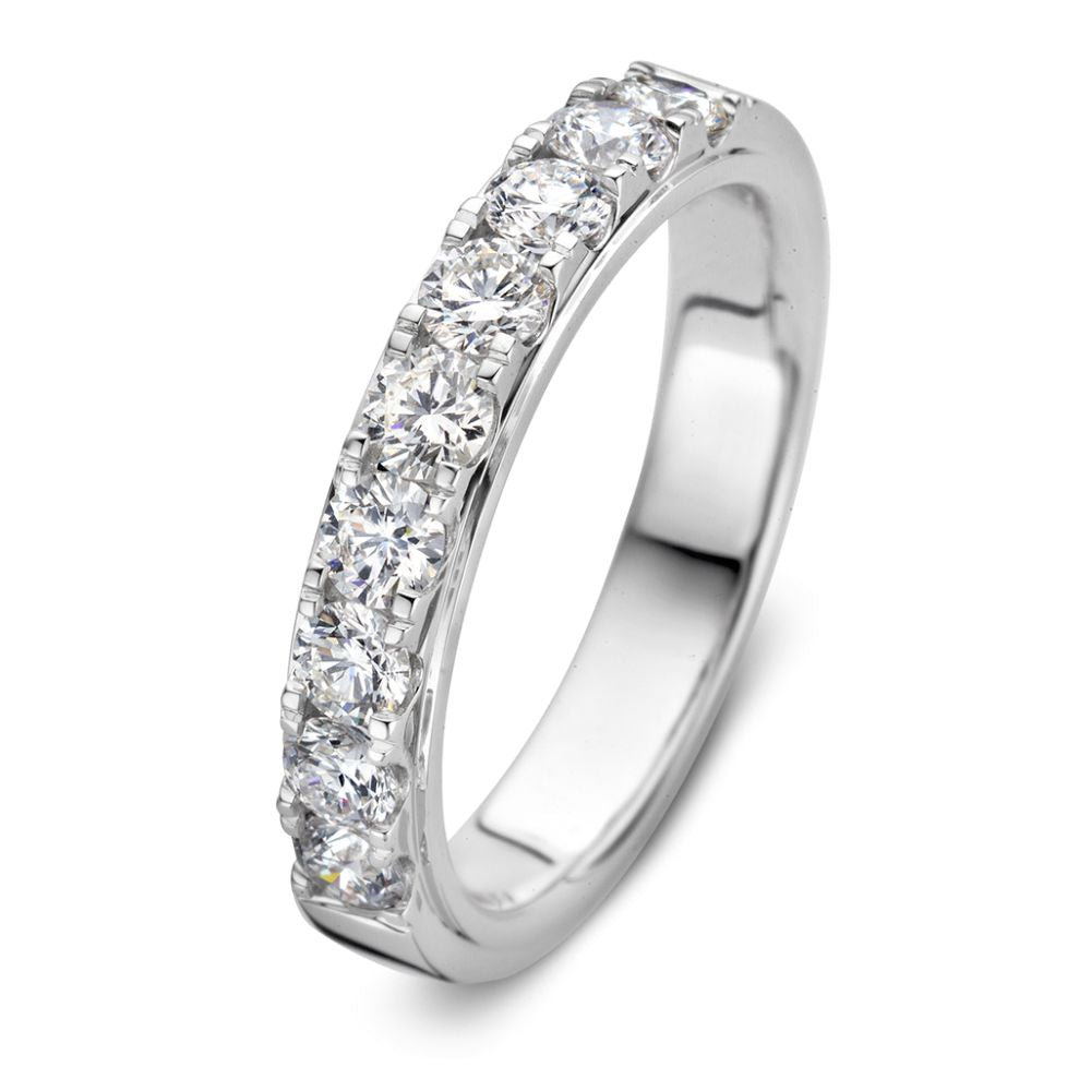 Anillo de oro blanco de 14K con diamantes brillantes de 1.00 quilate en ajuste de media eternidad.