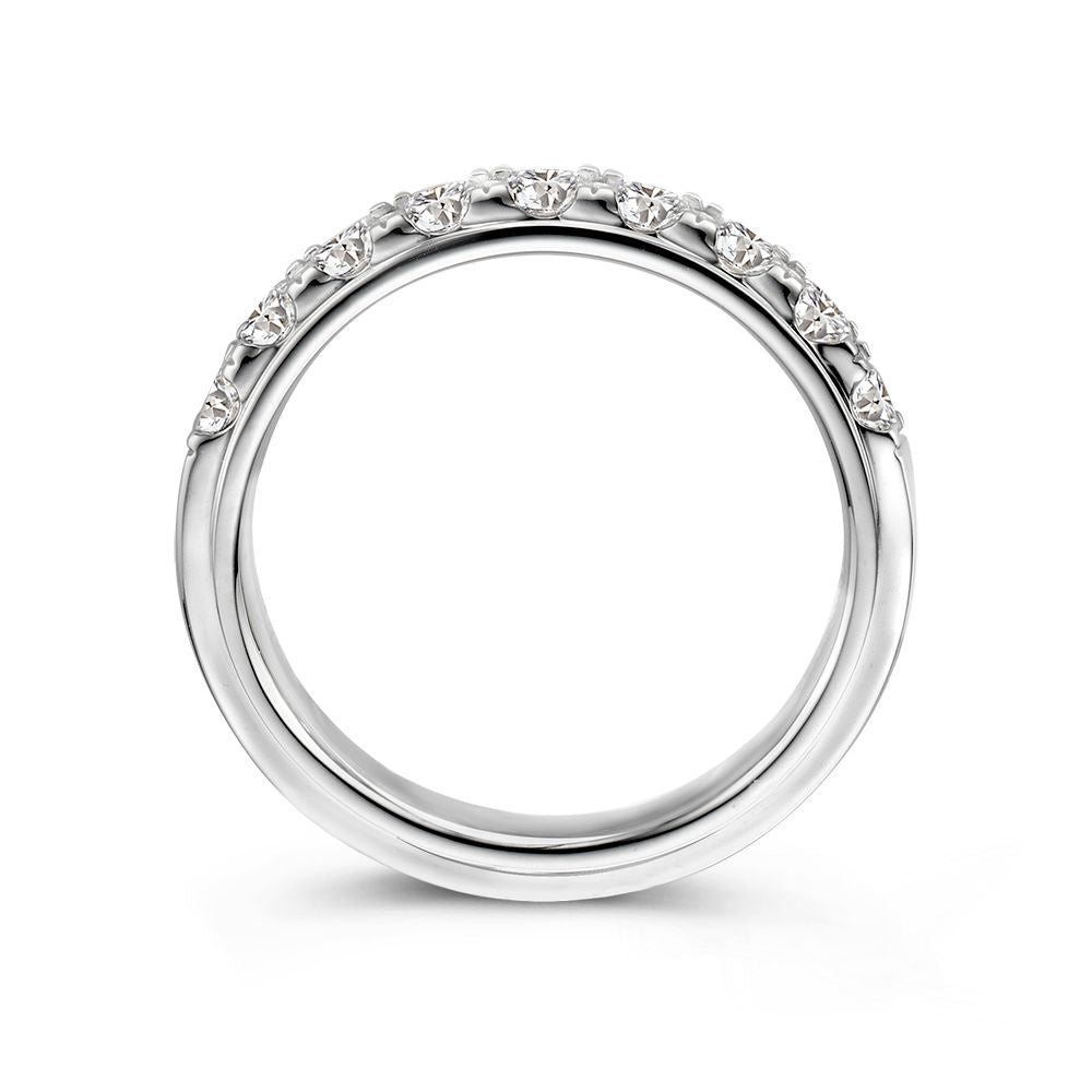 Anillo de oro blanco de 14K elegante con diamante brillante de 1.00 quilate en engaste de media eternidad