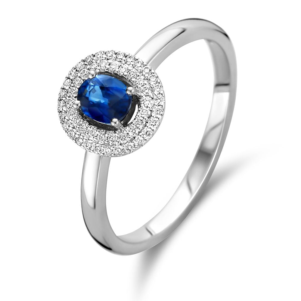 Ring witgoud briljant + saffier