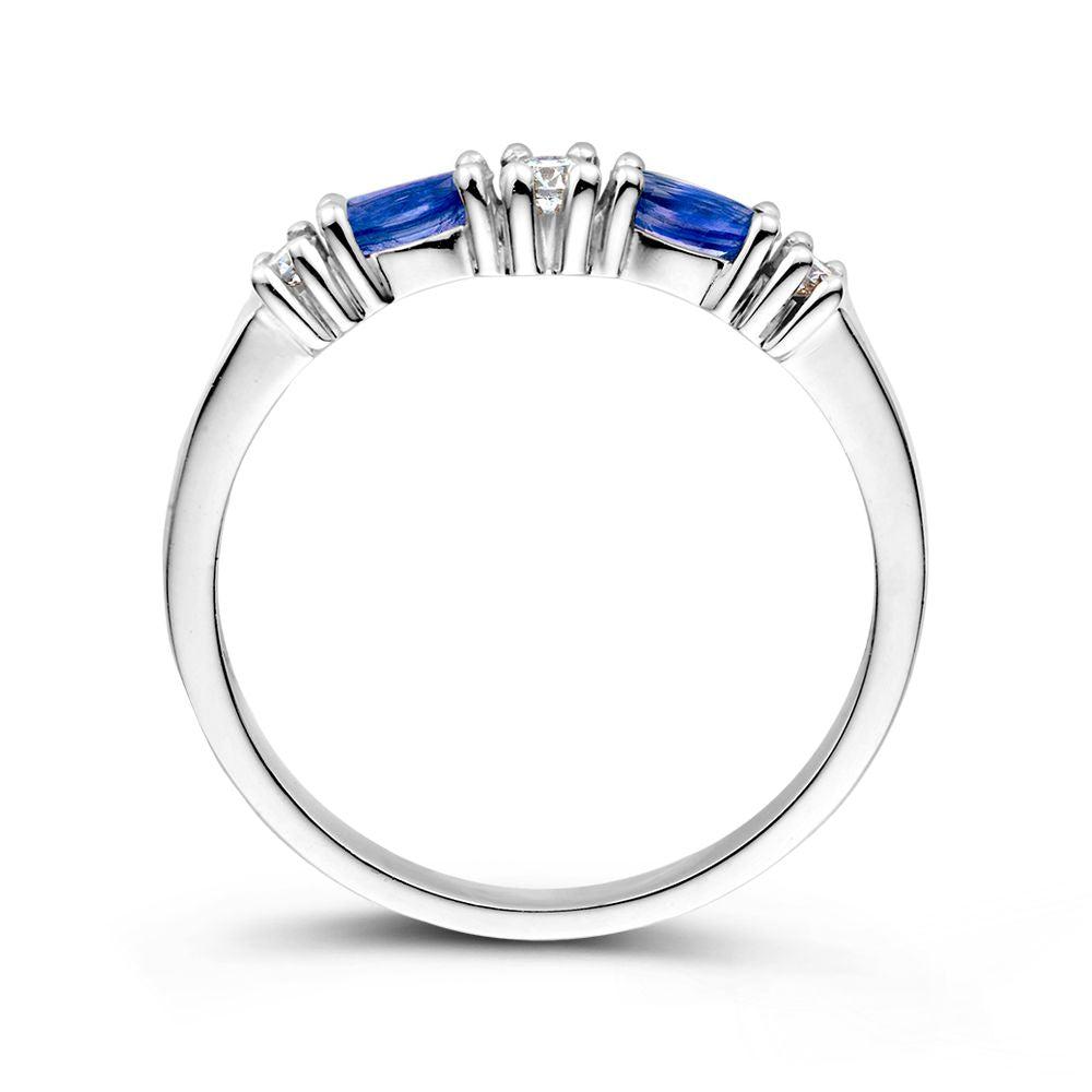 Anillo 18k oro blanco brillante + zafiro