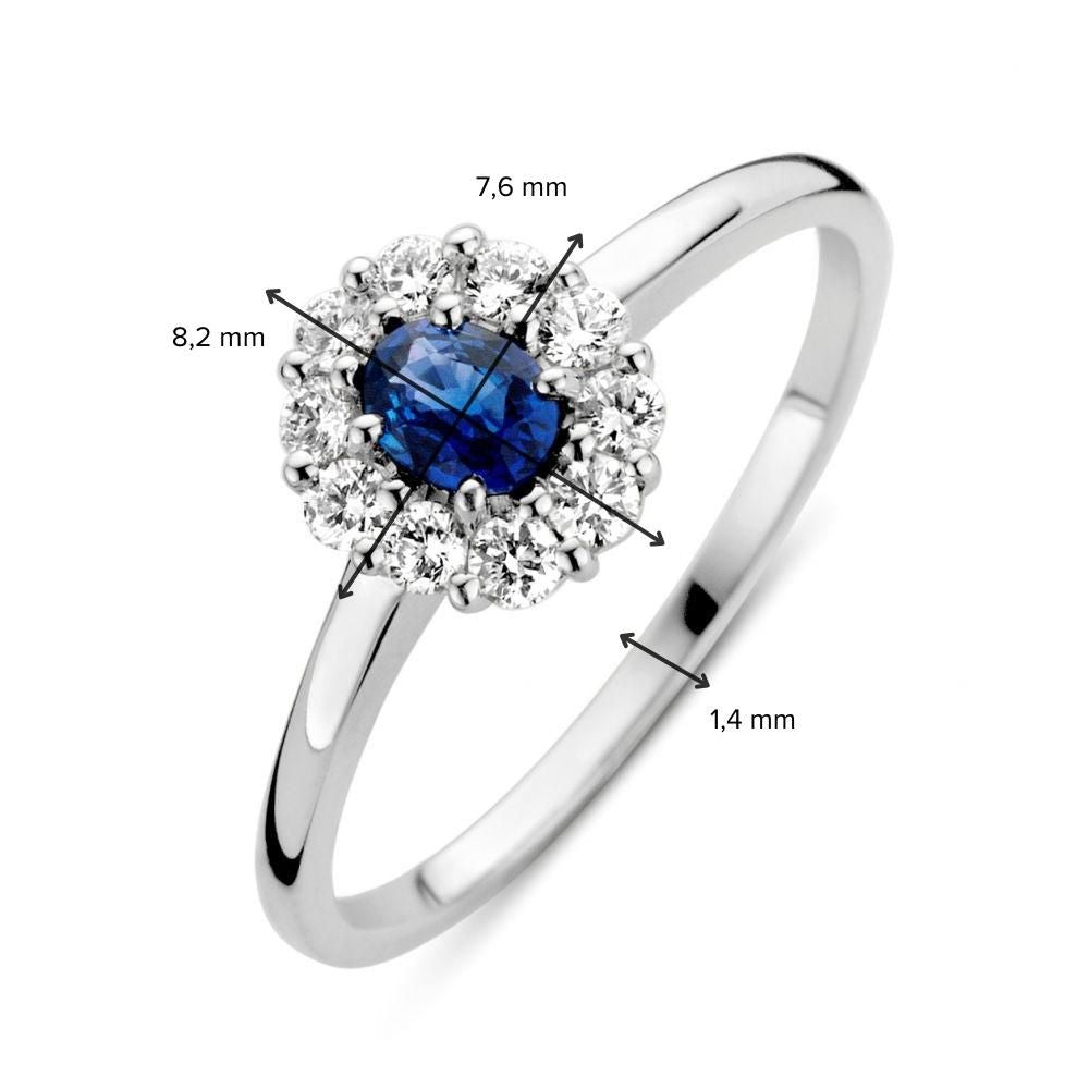 Anillo de oro blanco con zafiro azul y diamantes: un atractivo sutil