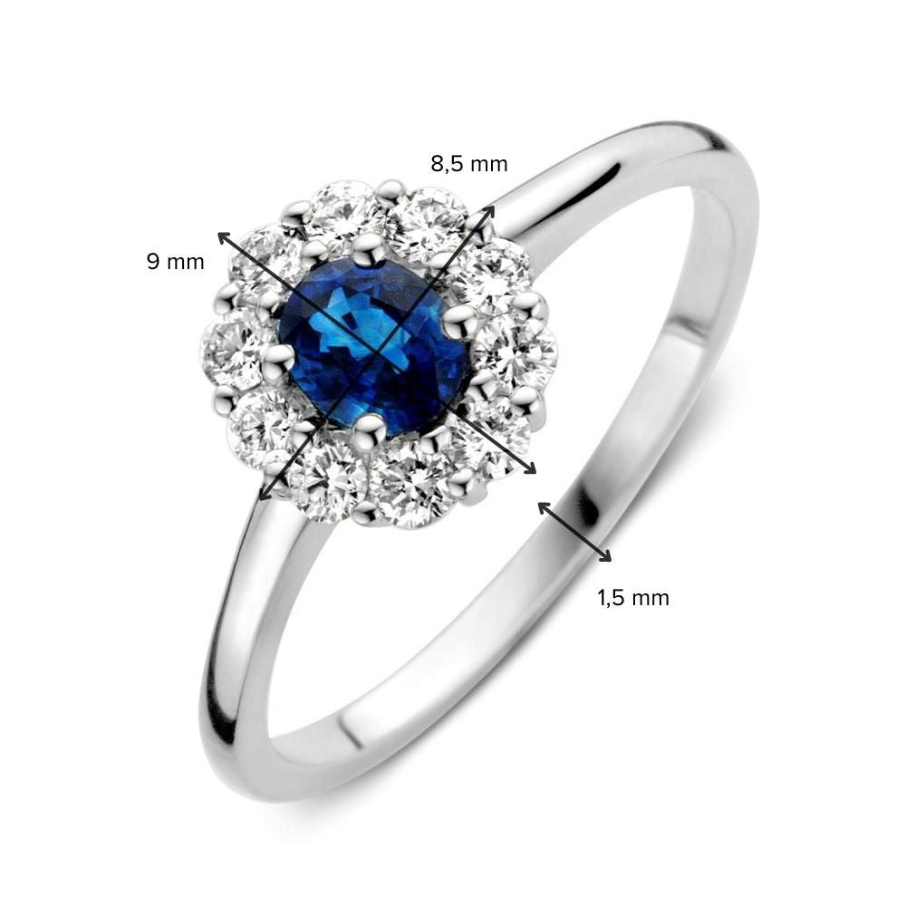 Anillo de oro blanco con zafiro azul y diamantes: una belleza atemporal