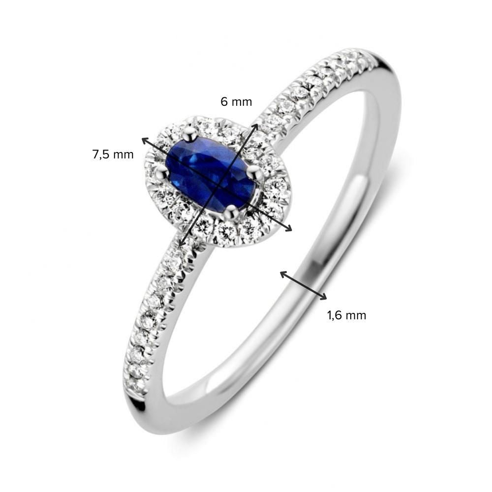 Anillo de mujer de oro blanco con zafiro y diamante – Elegancia en envoltura