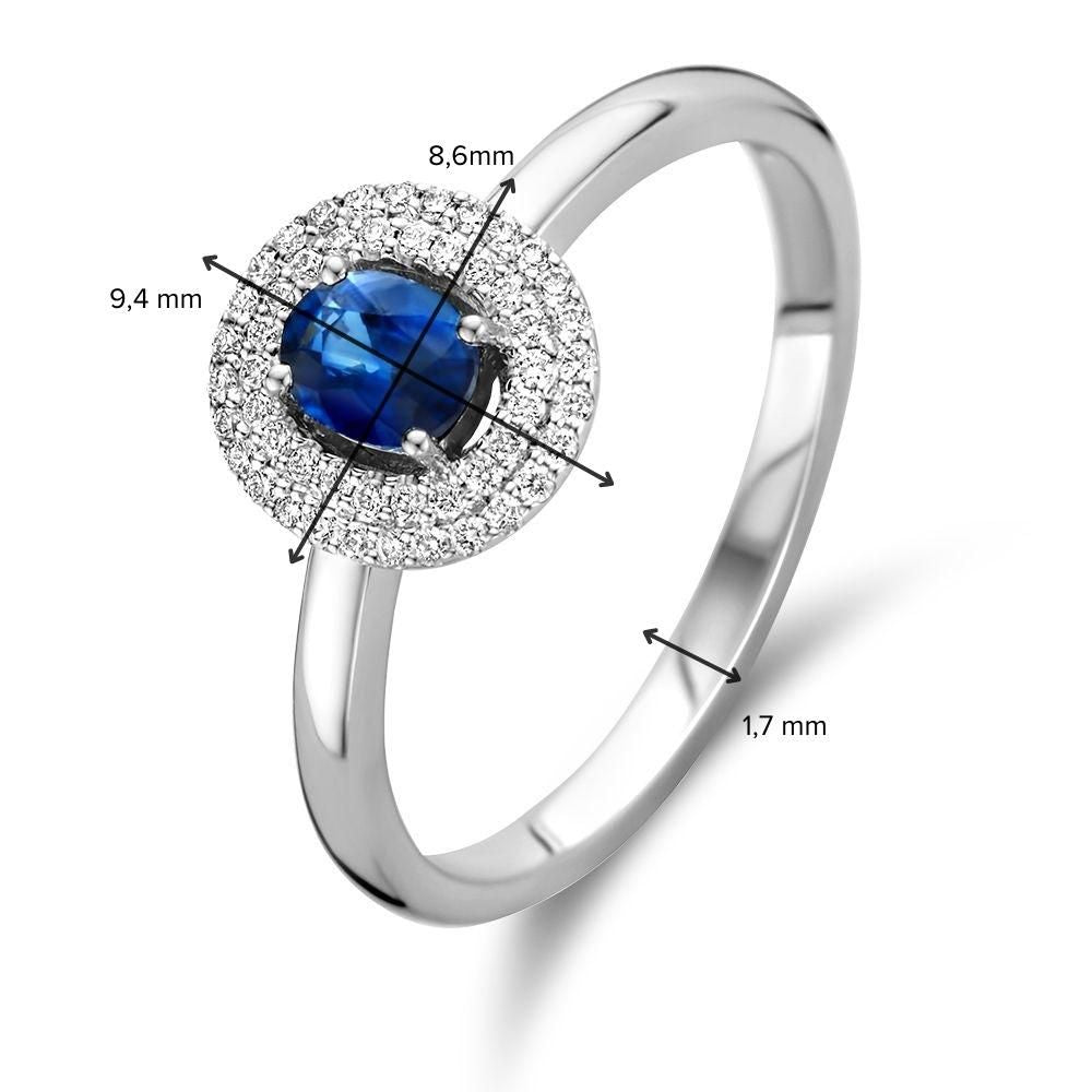 Anillo oro blanco brillante + zafiro