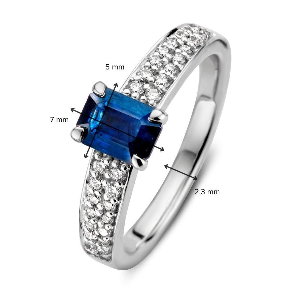 Elegante Anillo de Oro Blanco con Zafiro Azul y Diamantes