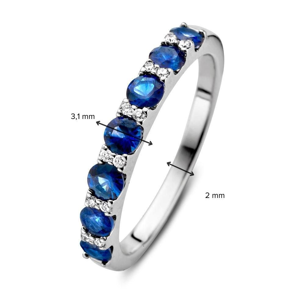 Anillo de oro blanco de 14 quilates con zafiro azul de 0,90 quilates y diamantes de 0,06 quilates