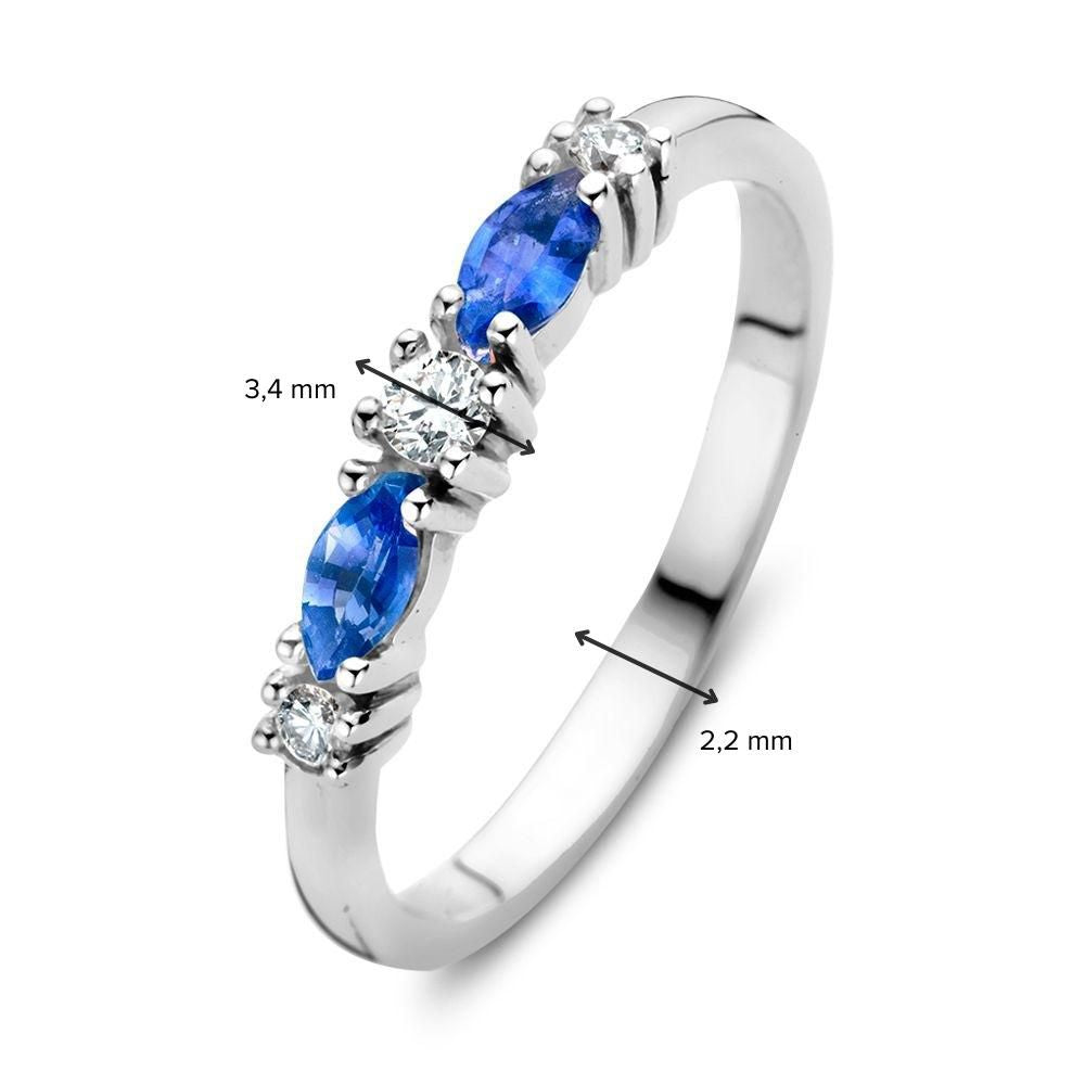 Anillo 18k oro blanco brillante + zafiro