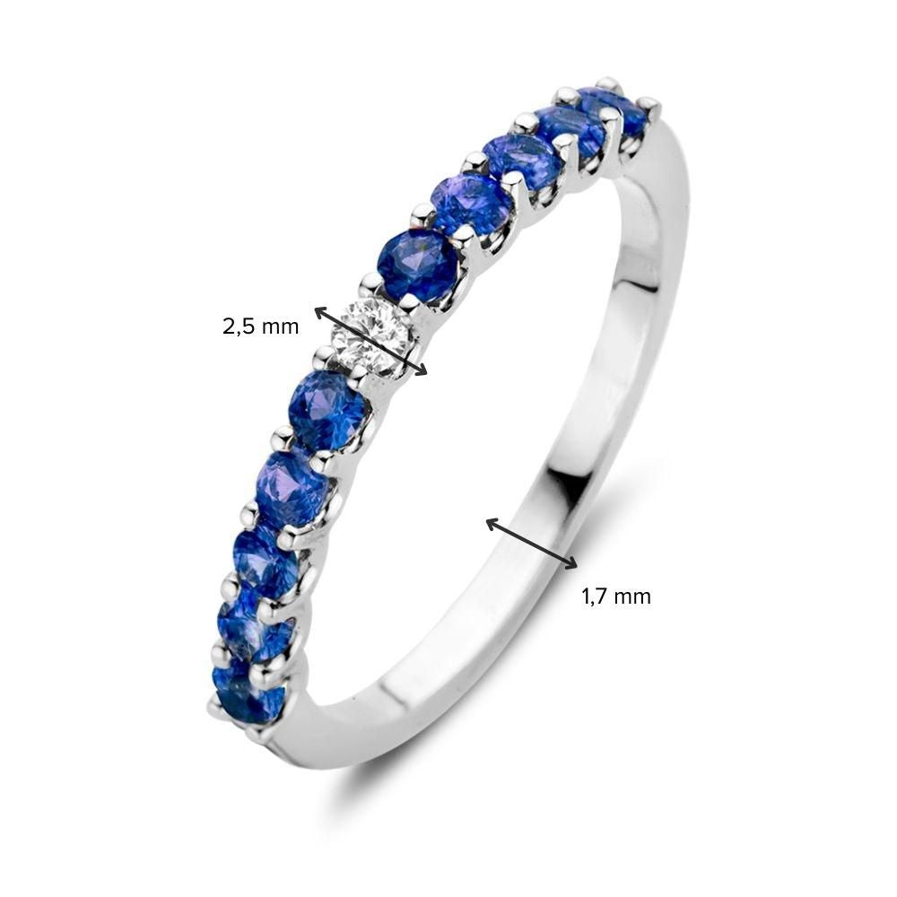 Anillo de oro blanco con zafiros azules y brillantes blancos – Elegancia de Van der Kooij