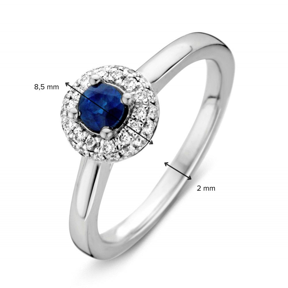 Anillo de mujer de oro blanco con zafiro y brillante | 14k Oro | Van der Kooij