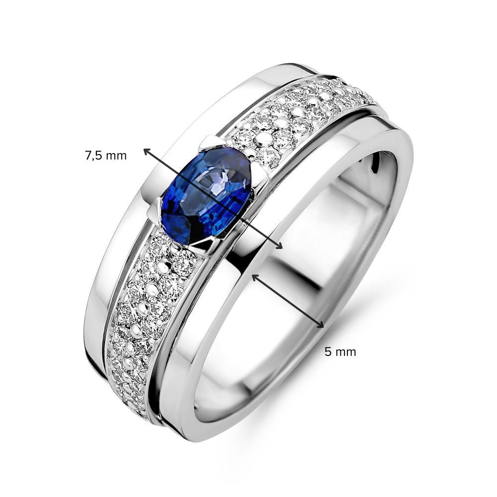 Anillo de mujer de oro blanco con zafiro y diamante – Una deslumbrante combinación de lujo