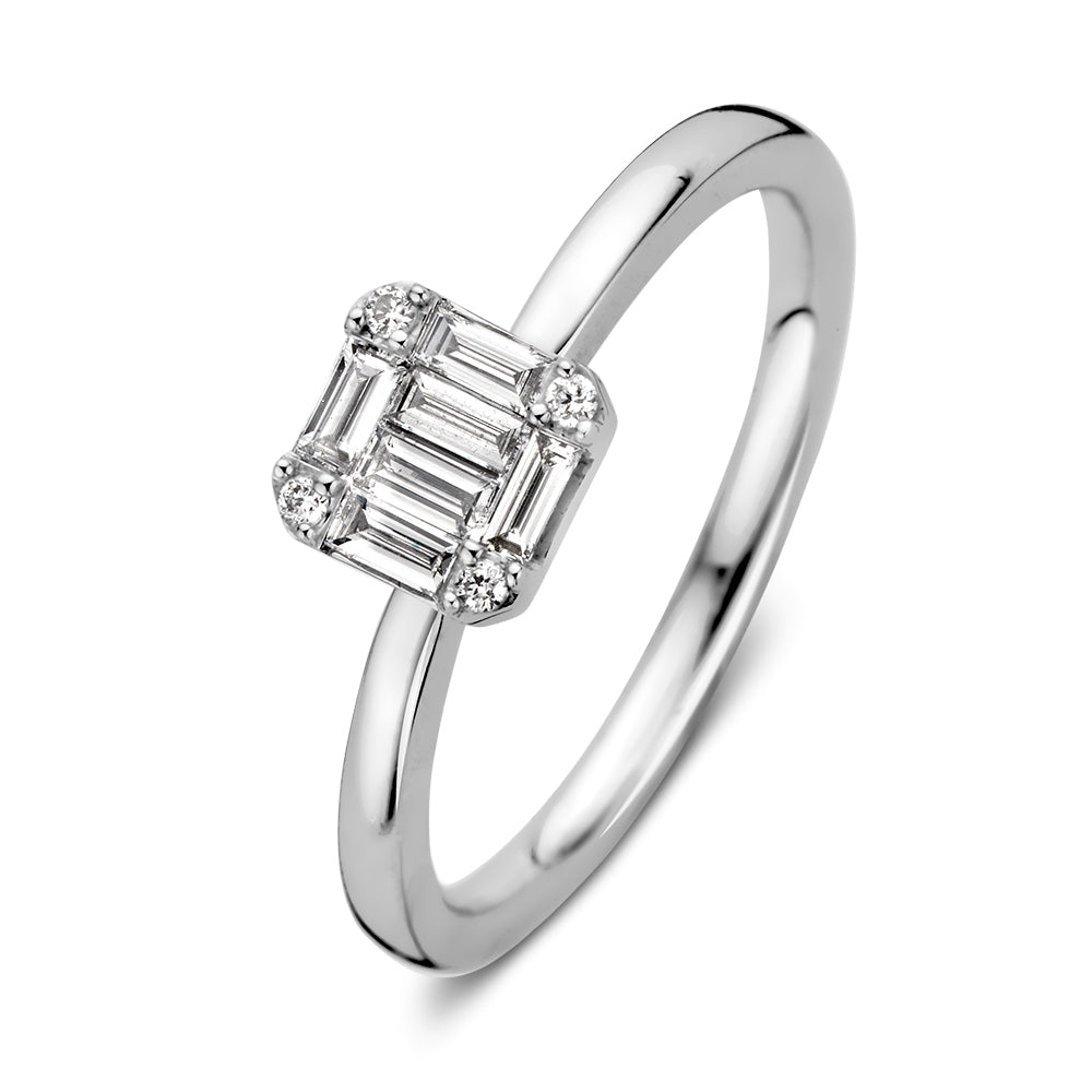 Anillo de oro blanco con diamantes, diseño cuadrado y brillante, 0.29 crt.