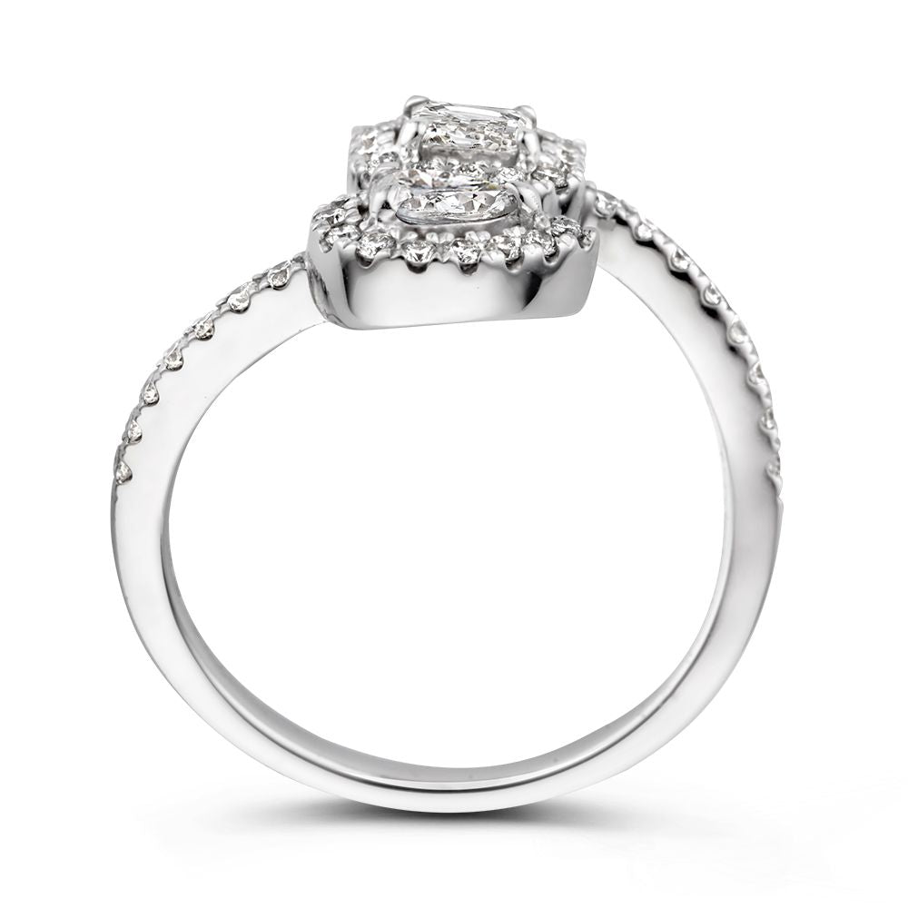 Anillo de oro blanco con diamantes - 0,68 quilates - diamantes en forma de esmeralda y pera