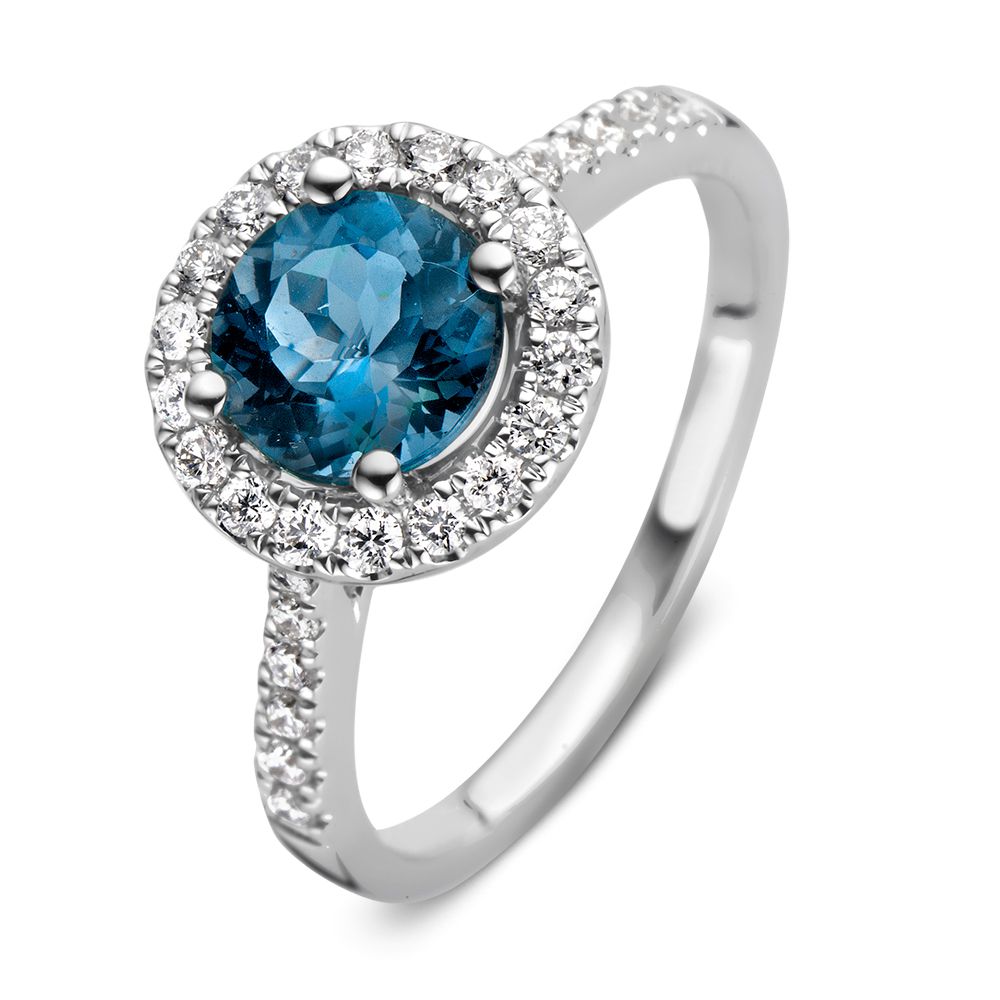 Anillo de oro blanco elegante con topacio azul de Londres de 1.52 quilates y diamantes de 0.40 quilates.