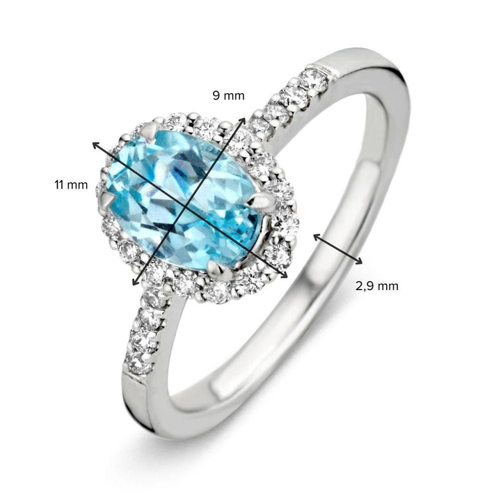Exquisite White Gold Ring with 1.70 Carat Blue Topaz and Brilliant Diamonds