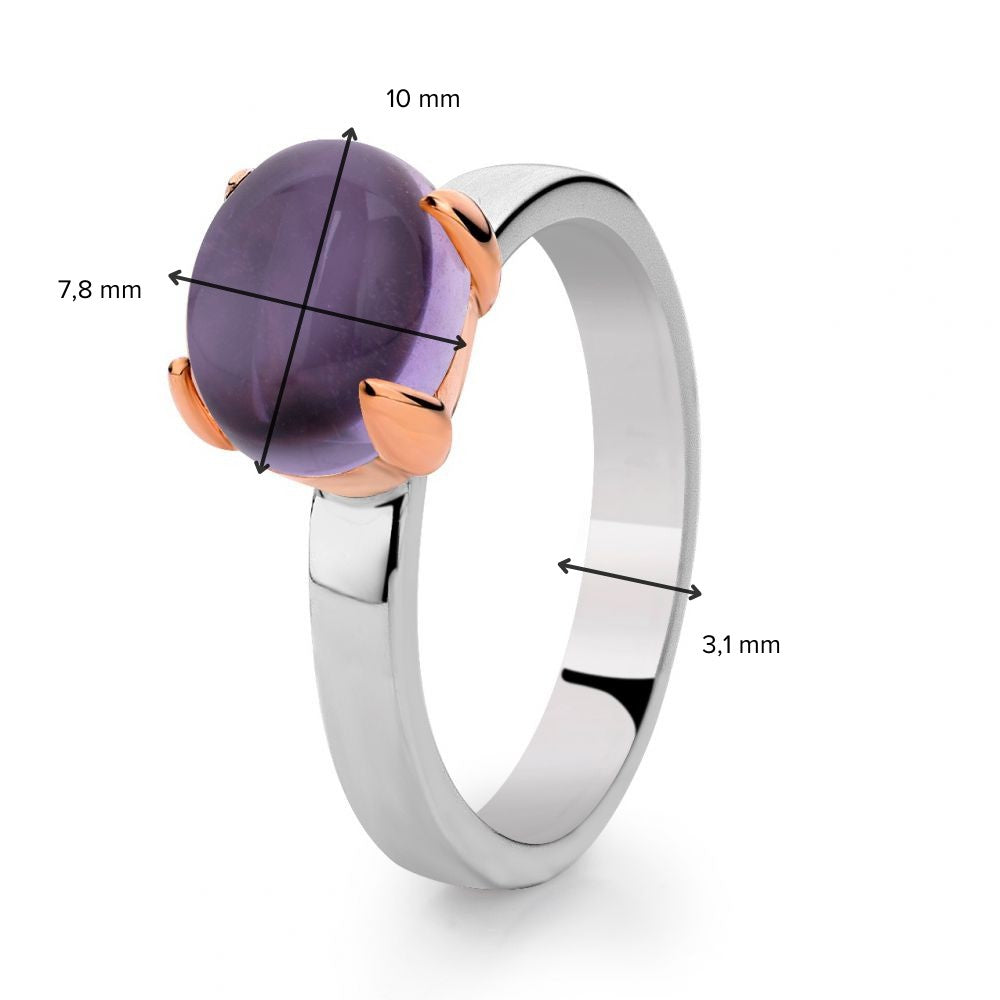 Anillo de mujer de plata rodiada con engaste de oro rosa de 14 quilates y amatista púrpura – Dahlia