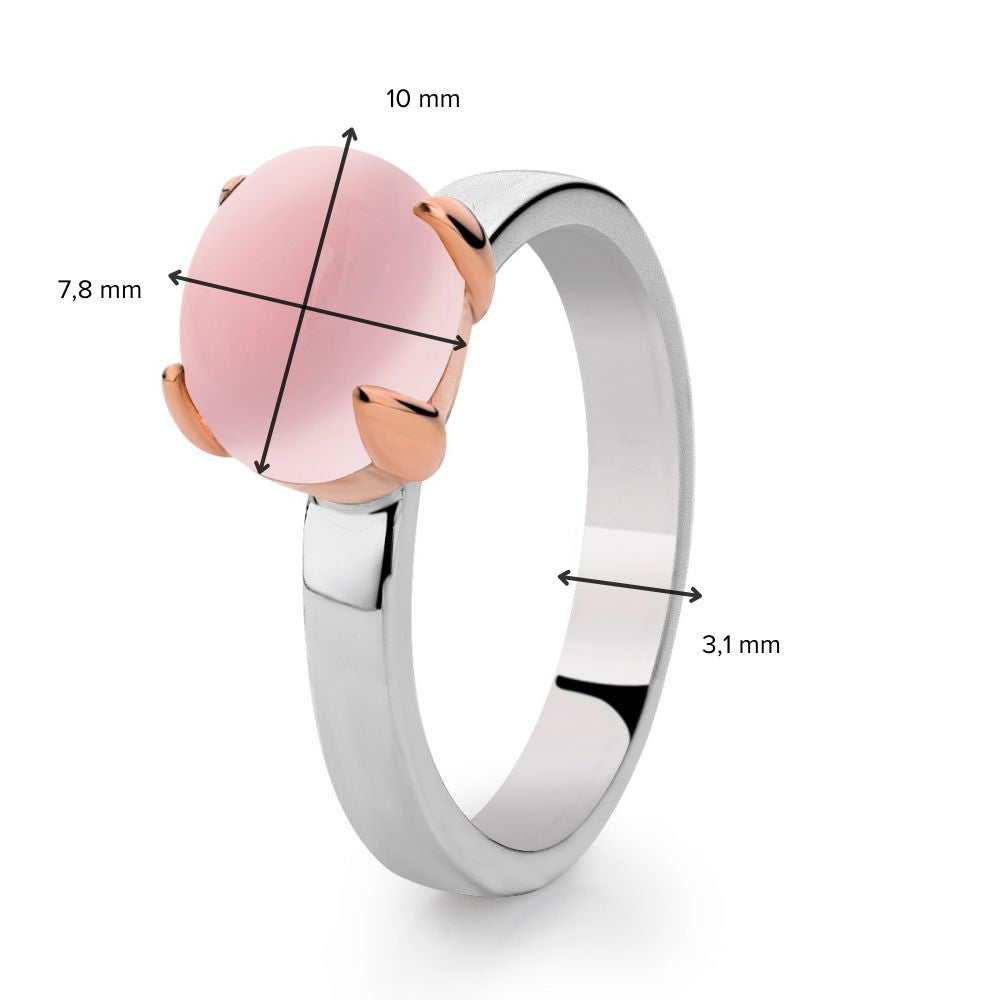 Anillo de mujer de plata rodiada con engaste de oro rosa de 14 quilates y cuarzo rosa – Orchidea