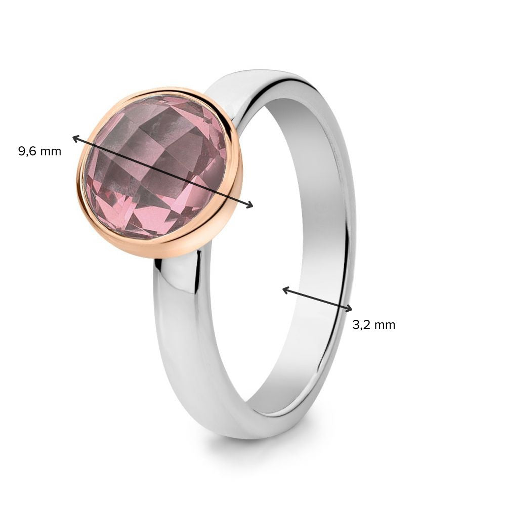 Anillo de mujer de plata rodiada con engaste de oro rosa de 14 quilates y cuarzo rosa facetado – Orchidea