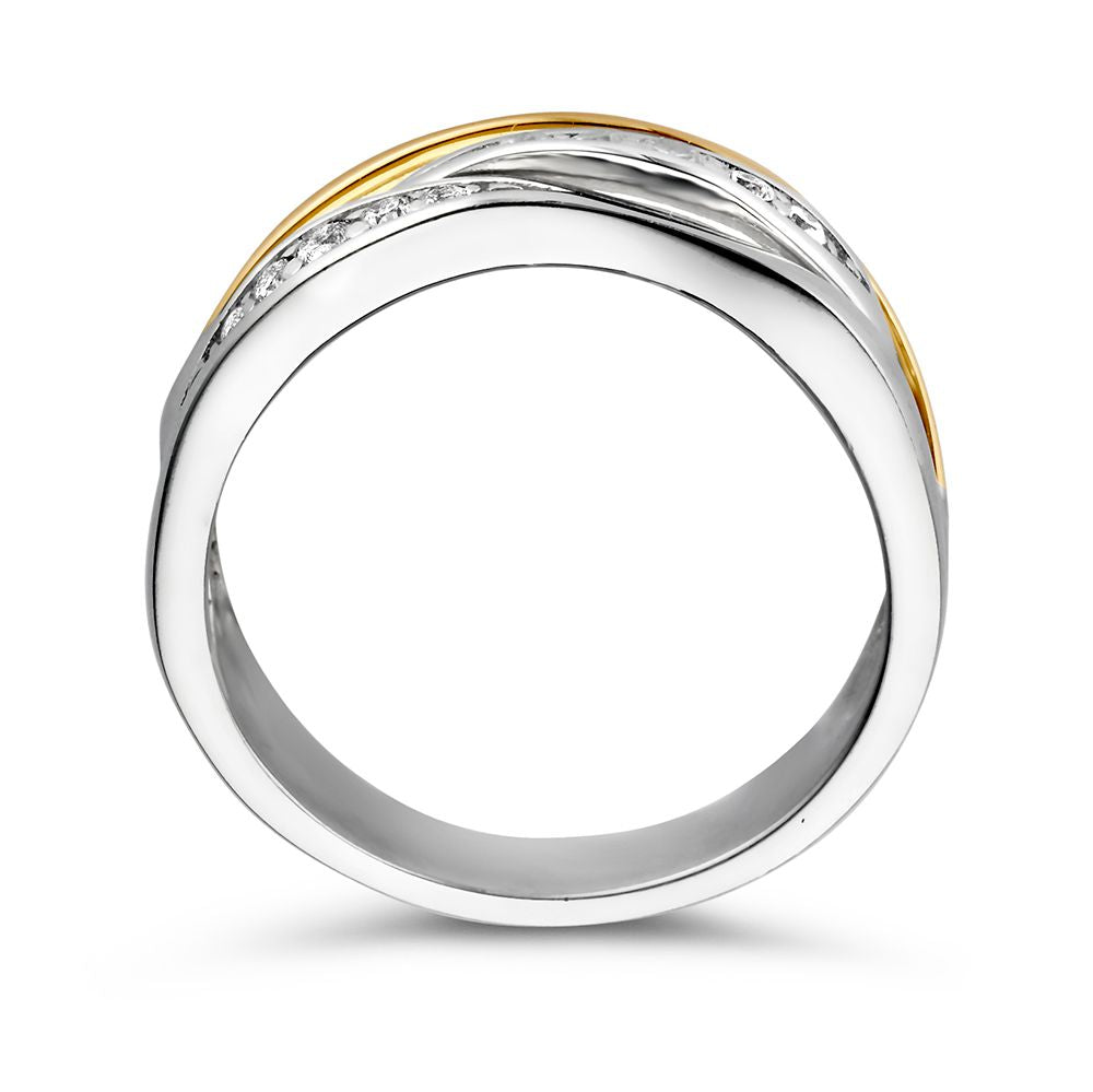 Anillo de mujer de plata rodiada con oro amarillo de 14 quilates y circonitas - Diseño elegante y refinado
