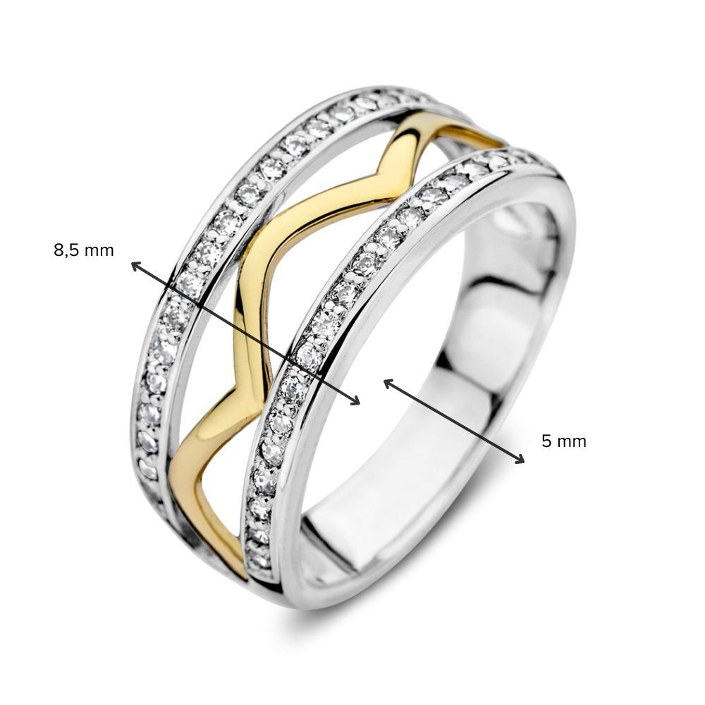 Elegante anillo de plata y oro amarillo de 14 quilates para de mujer con circonitas