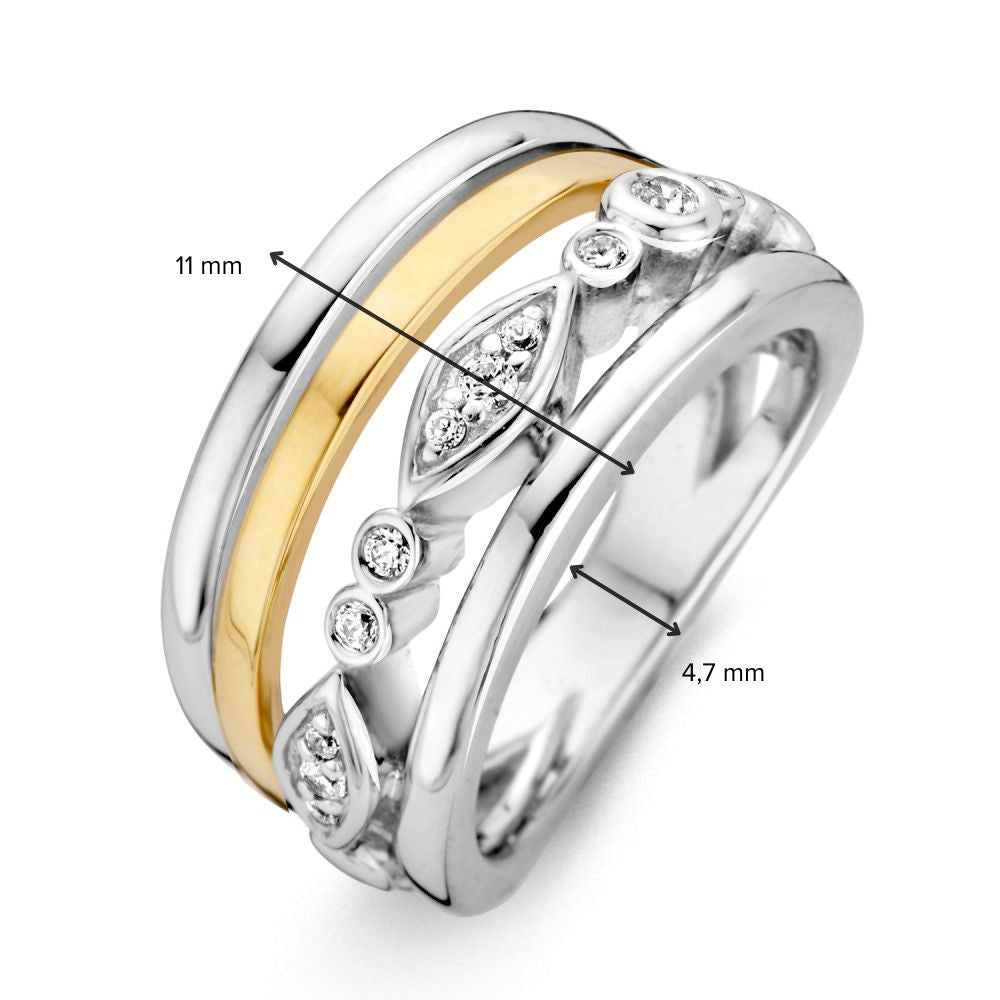 Anillo de mujer de plata con oro amarillo de 14 quilates y circonitas