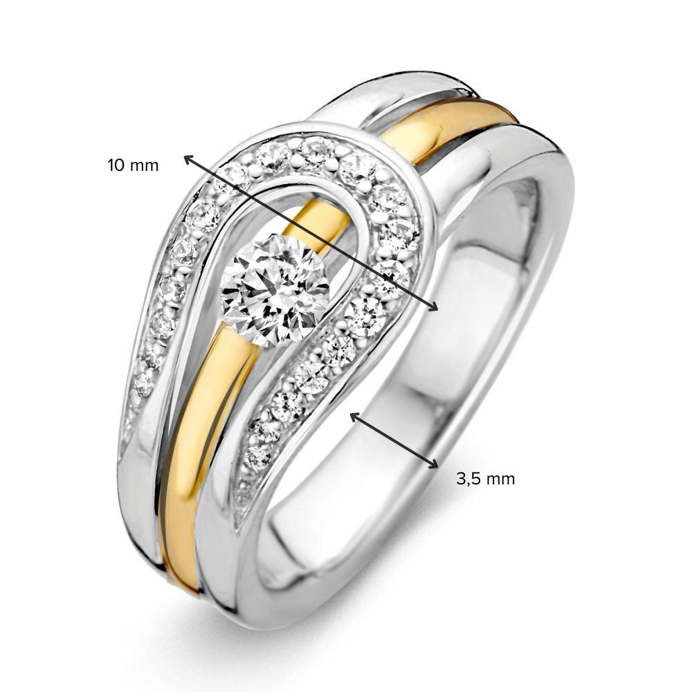 Anillo de mujer de plata rodiada con oro de 14 quilates y circonitas