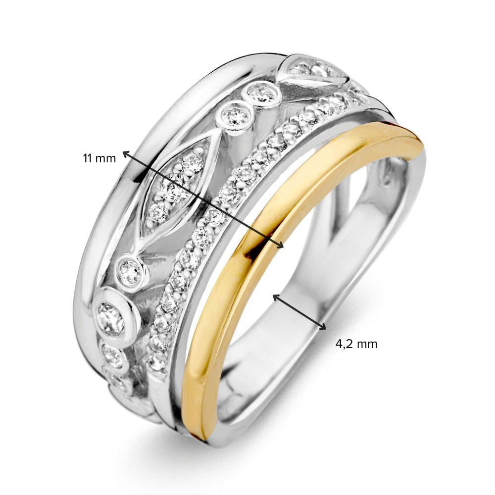 Anillo de mujer de plata rodiada con oro de 14 quilates y circonitas