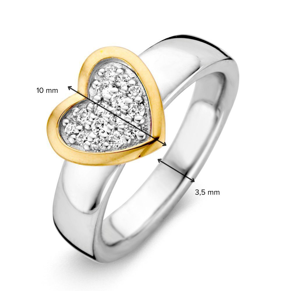 Anillo de mujer de plata con acentos en oro amarillo de 14 quilates y circonitas blancas