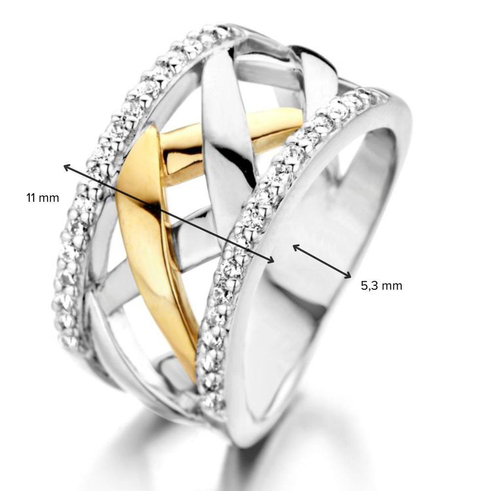 Anillo de mujer de plata rodiada con oro de 14 quilates y circonitas