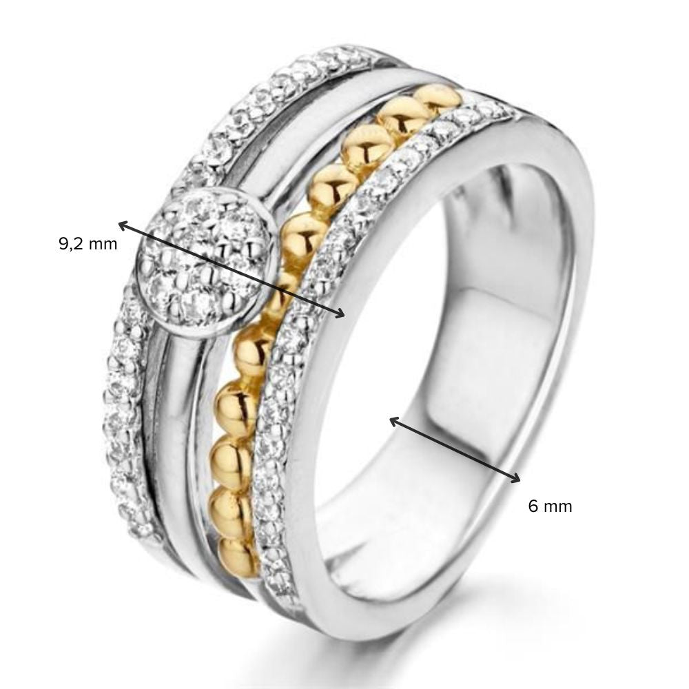 Anillo de mujer de plata con oro de 14 quilates y circonitas – oro amarillo