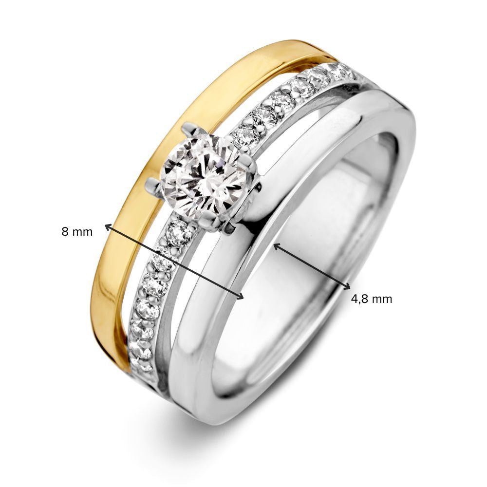 Anillo de mujer de plata con oro de 14 quilates y circonitas – oro amarillo