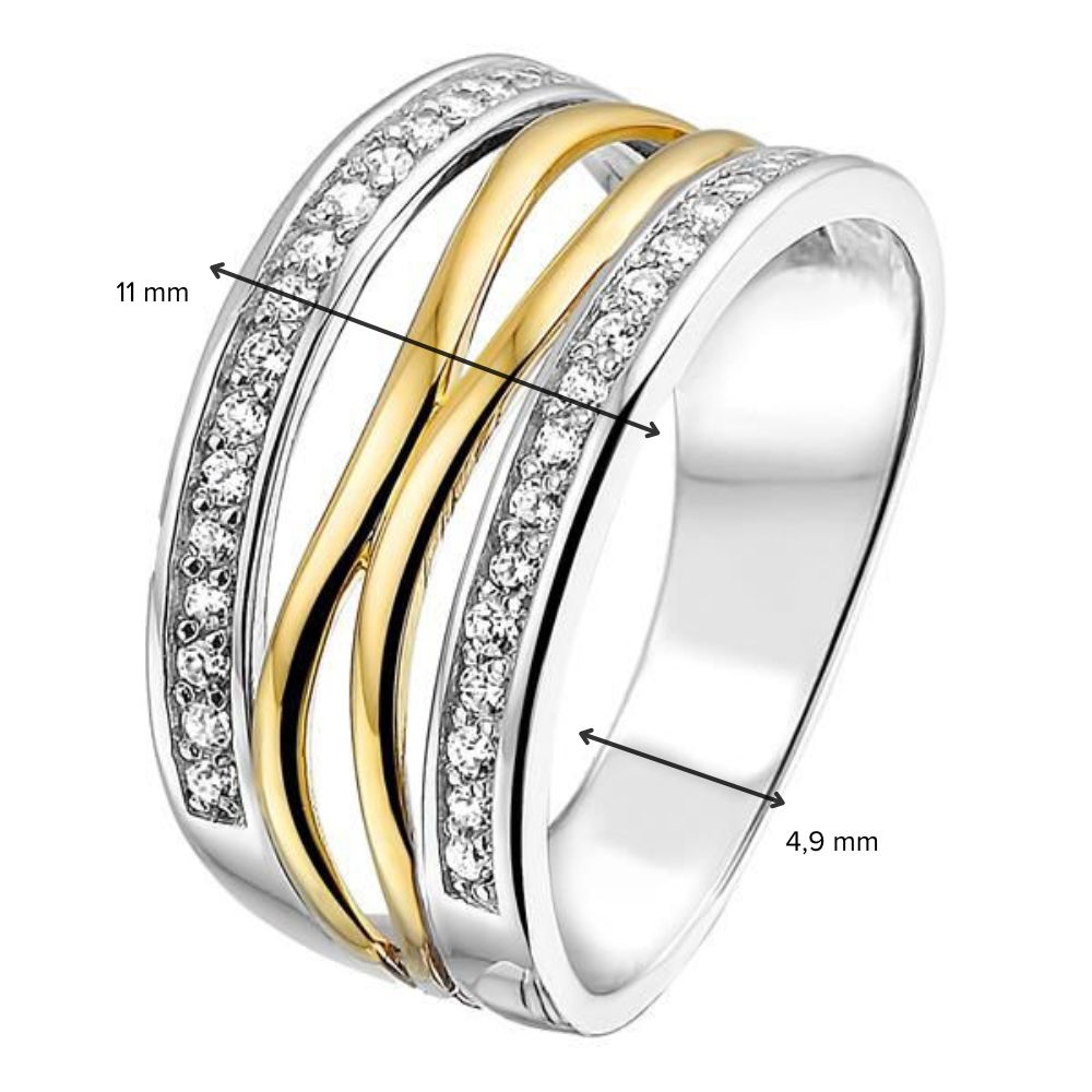 Anillo de mujer de plata con engaste en oro amarillo de 14 quilates y circonitas blancas – Minimalismo elegante