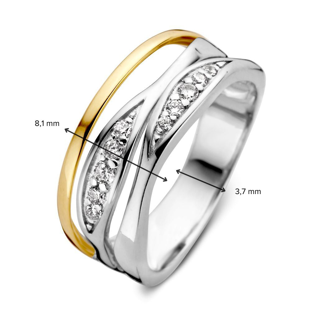 Anillo de mujer de plata rodiada con oro amarillo de 14 quilates y circonitas - Diseño elegante y refinado