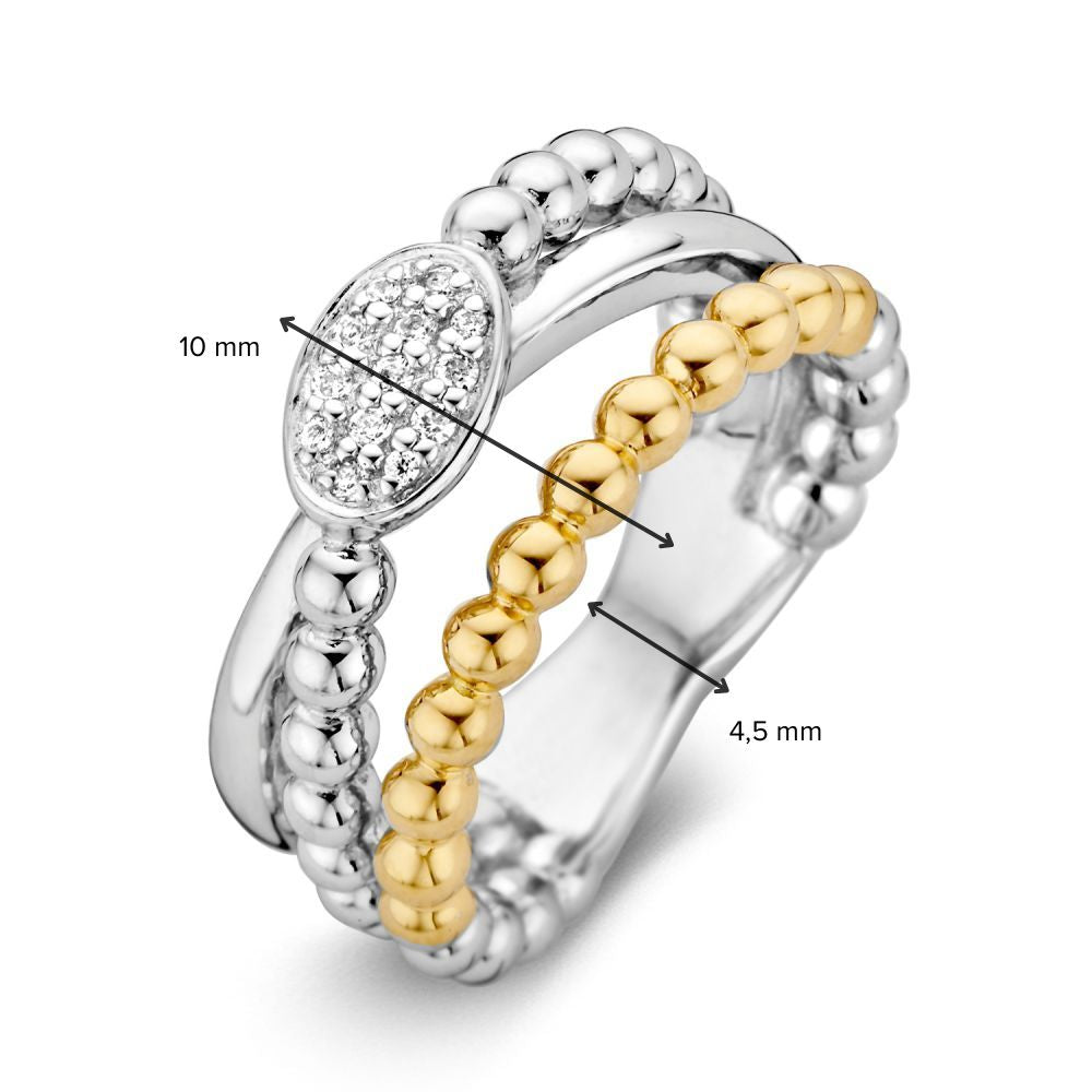 Anillo de mujer de plata rodiada con oro de 14 quilates y circonitas - oro amarillo