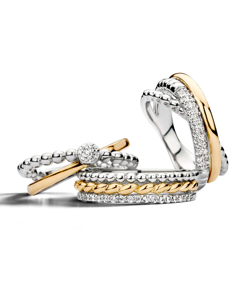 Anillo de mujer de plata rodiada con oro de 14 quilates y circonitas – 6,1mm de ancho – Envío gratis