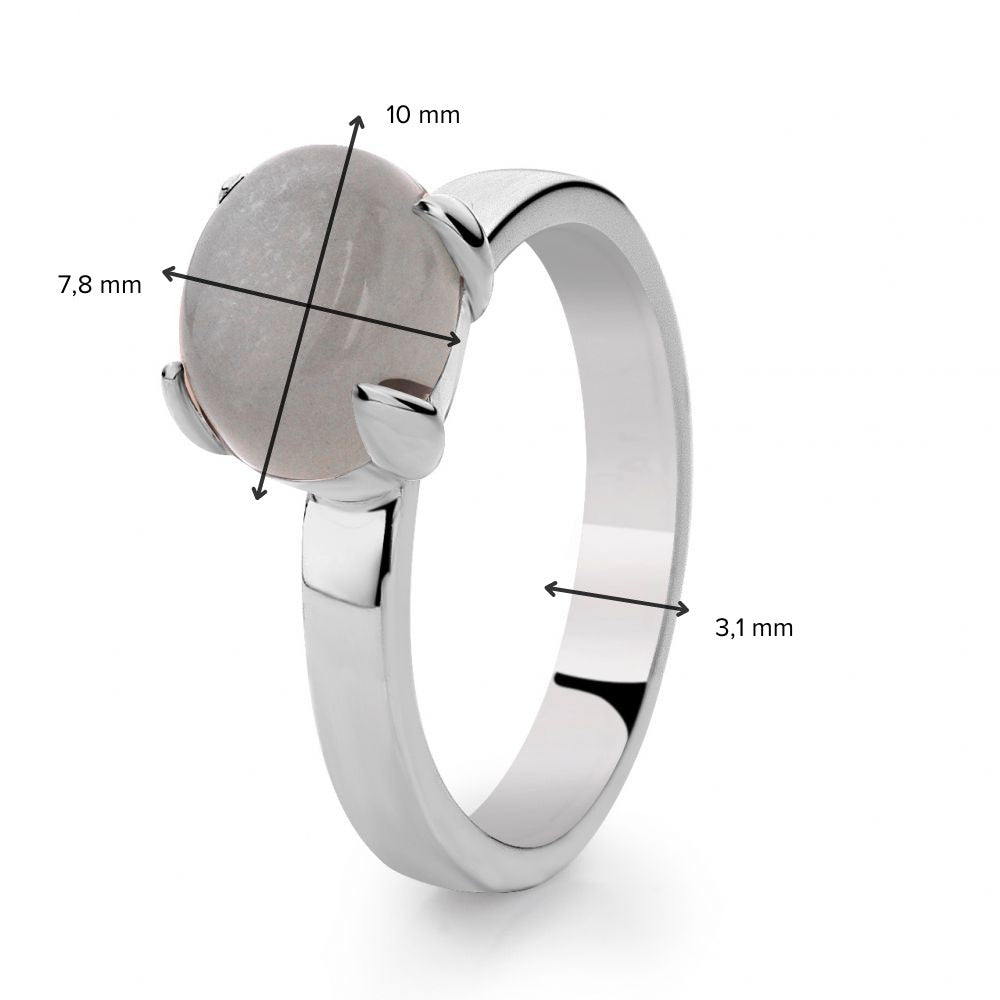 Anillo de mujer de plata rodiada con piedra lunar gris – Loto