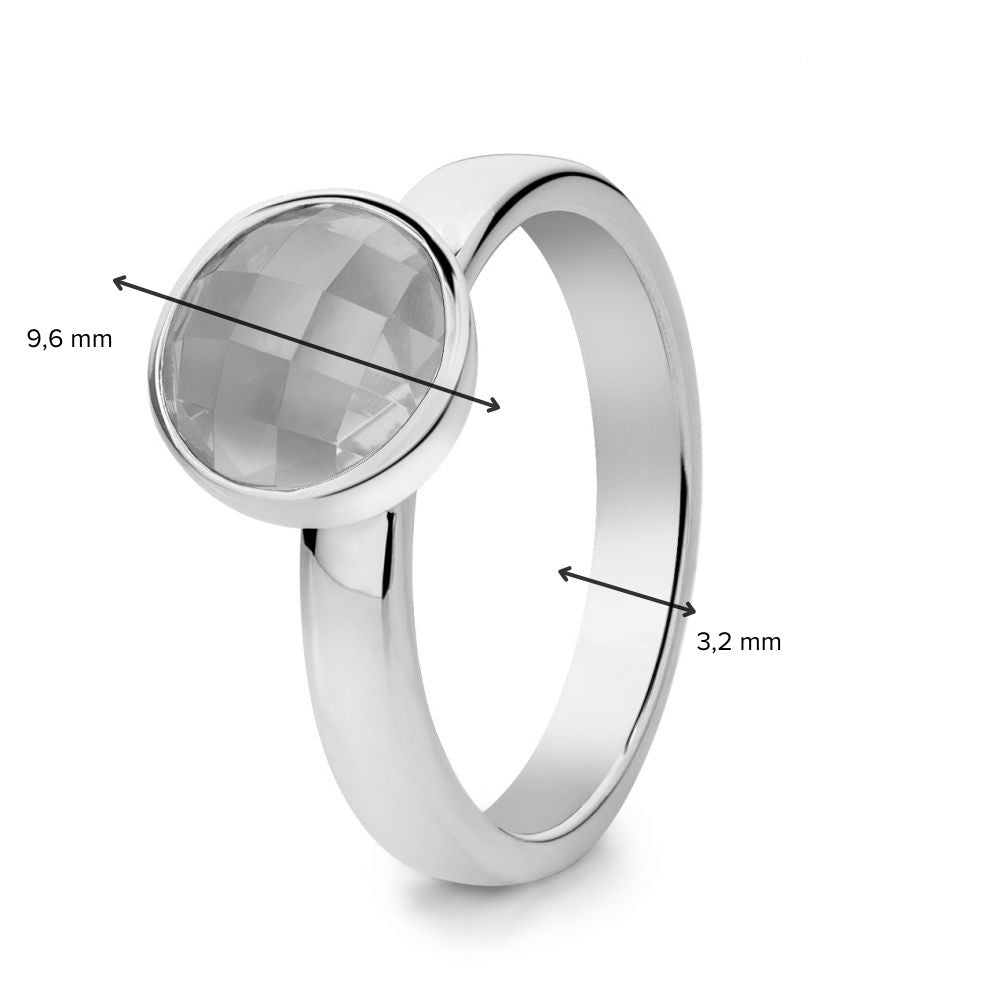 Anillo de mujer de plata rodiada con piedra lunar gris facetada – Loto