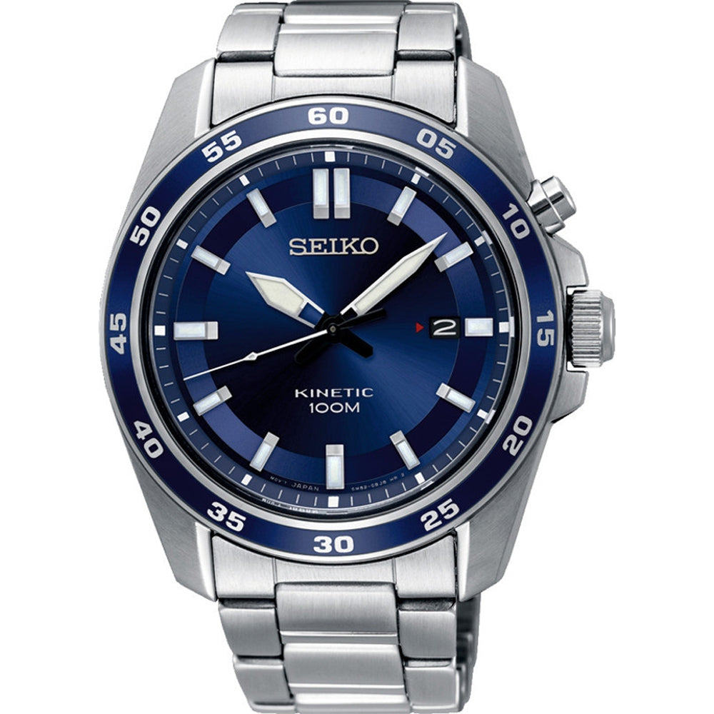 Reloj de hombre Seiko con esfera azul, caja de acero inoxidable y correa de acero, resistente al agua 100 m.