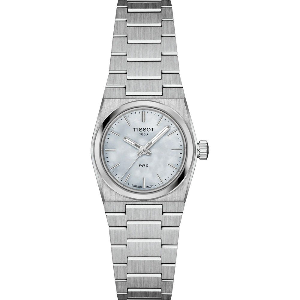 Reloj Tissot PRX de 25 mm con esfera de nácar y correa de acero inoxidable.