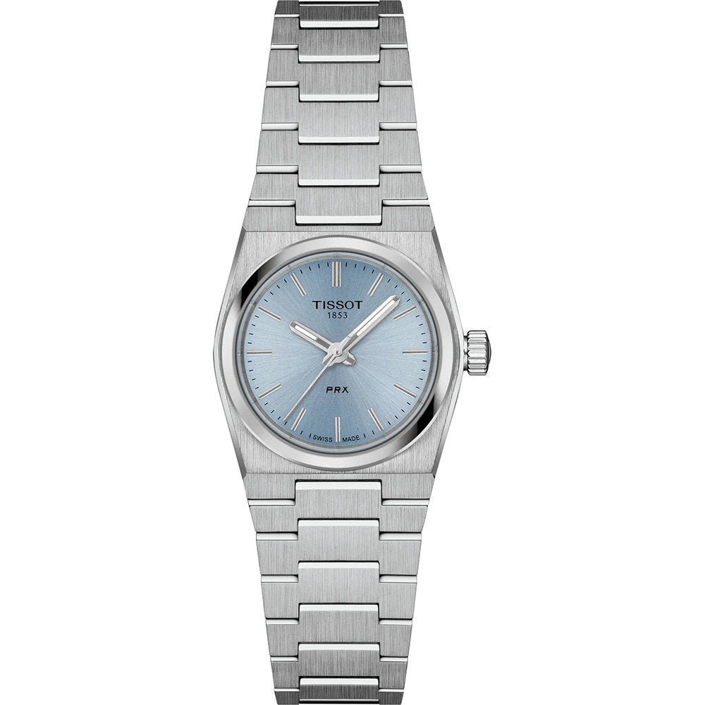 Reloj Tissot PRX de 25 mm con esfera azul y correa de acero inoxidable.