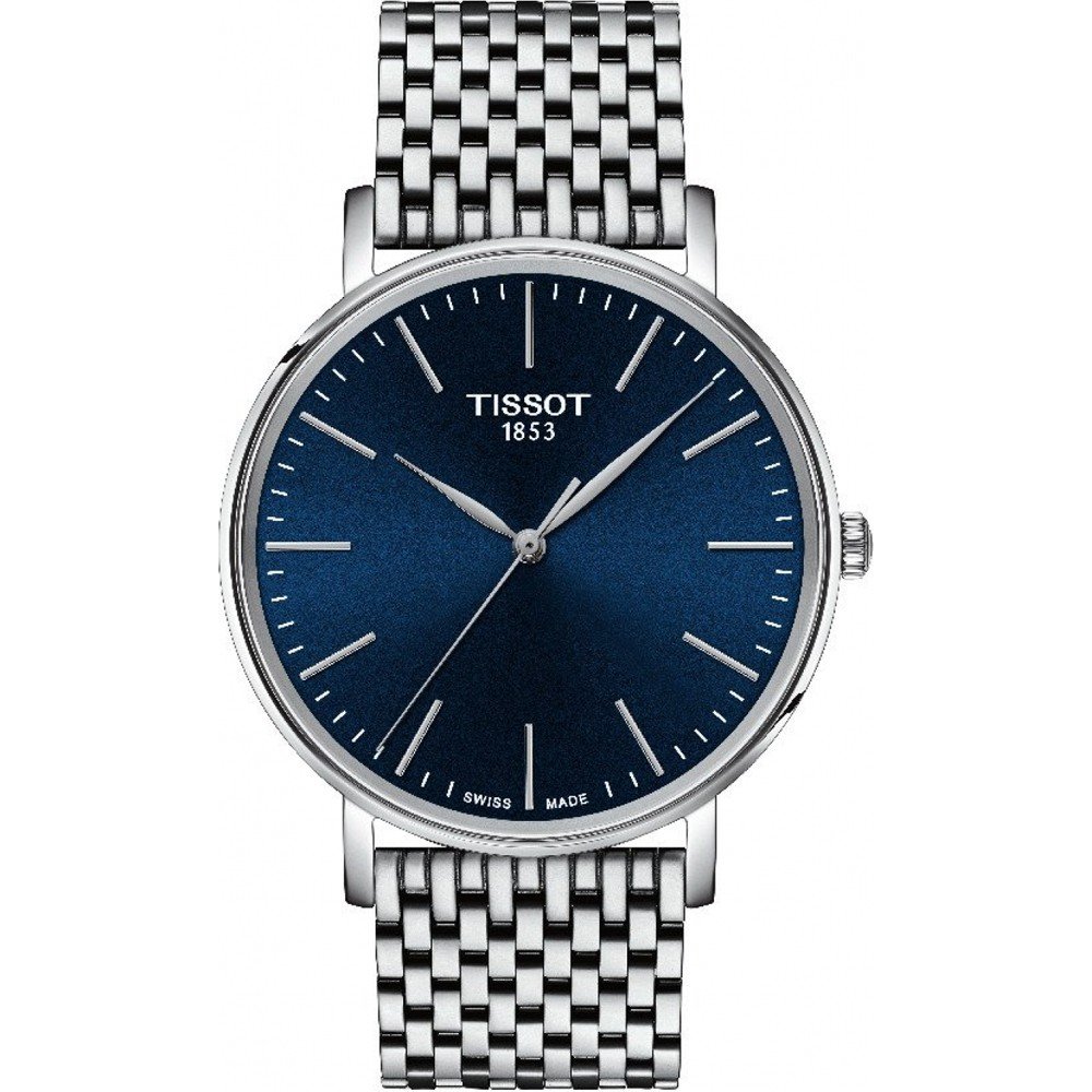 Reloj Tissot Everytime de 40 mm con esfera azul y correa de malla de acero inoxidable.