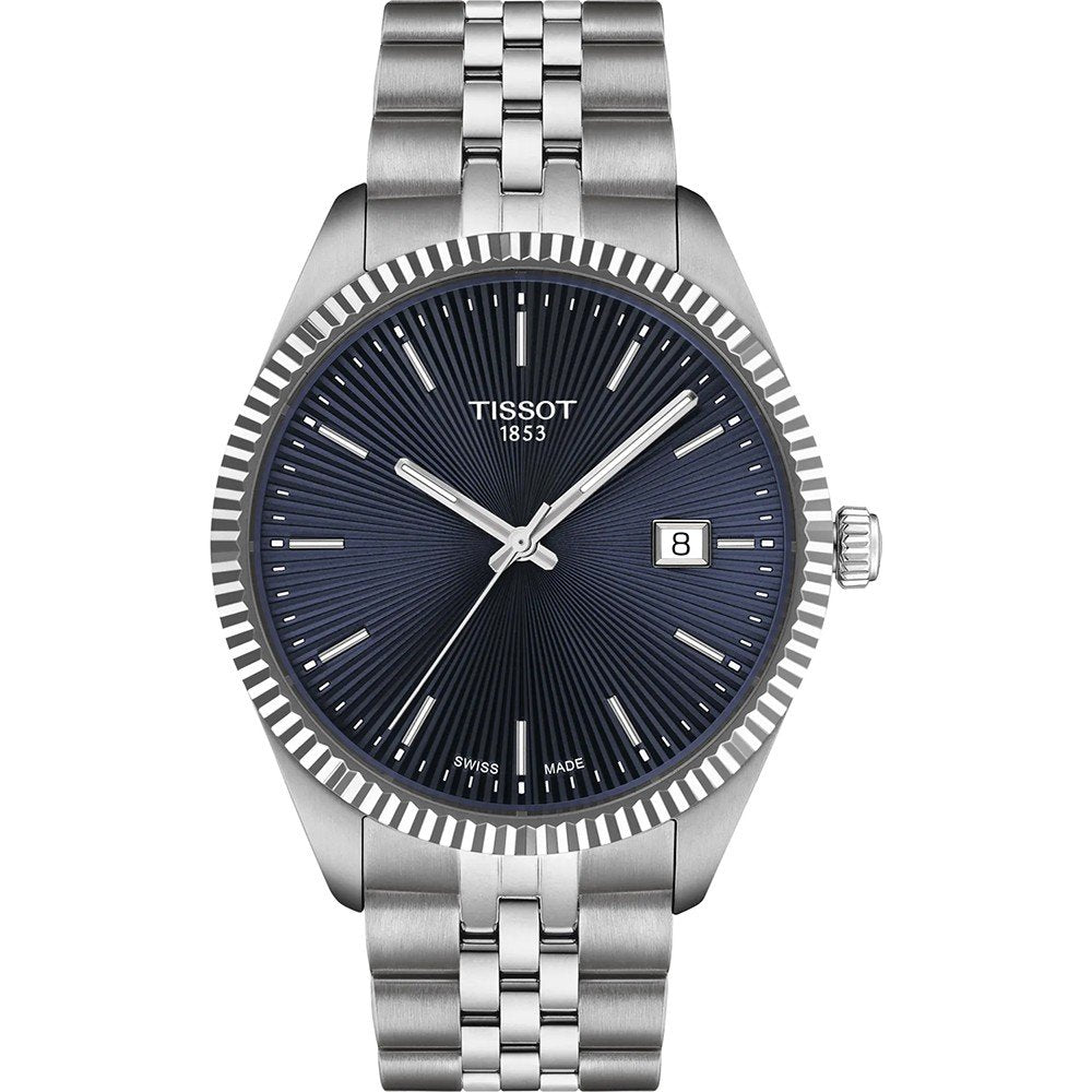 Reloj Tissot de 40 mm con esfera azul, caja de acero inoxidable y pulsera de eslabones.