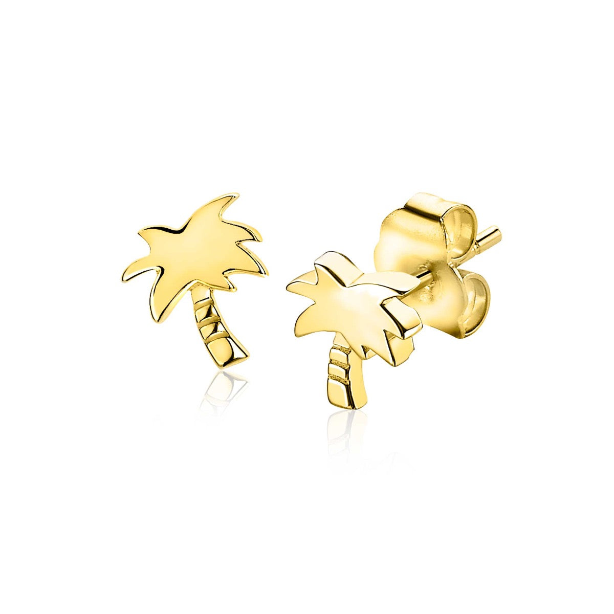 Pendientes de primera puesta en forma de palmera, chapados en oro.
